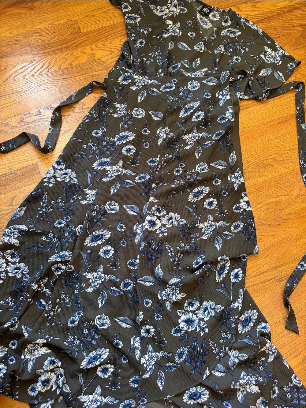 bobeau Black Maxi Dress with Blue and White Floral Print